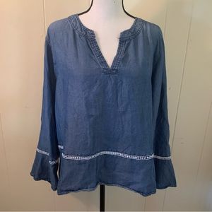 Blue Denim White Crochet Top XXL